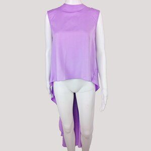 Gracia Lavender Mullet High/Low Nehru Collar Sleeveless Blouse